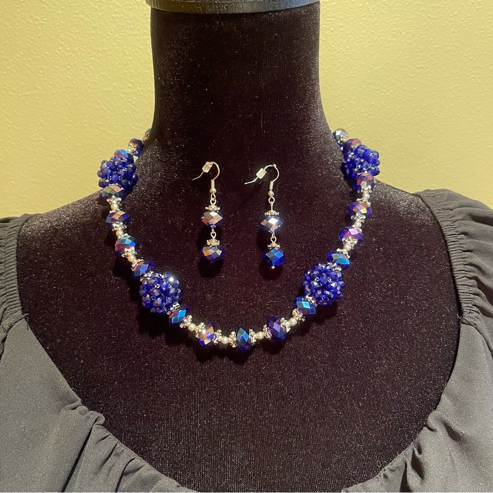 Y2k sapphire crystal beaded necklace set